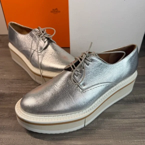 Robert Clergerie Paris Brook Derby Metallic Silver Platform Loafers 8.5 $542 - Picture 5 of 14